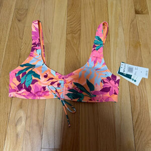 Women's ROXY Pink Orange Floral Active New Bralette Bikini Top XL SKU668